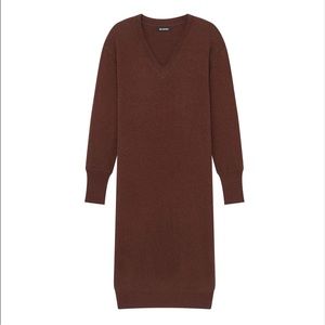 Naadam Cashmere V-Neck Dress in Chocolate Brown